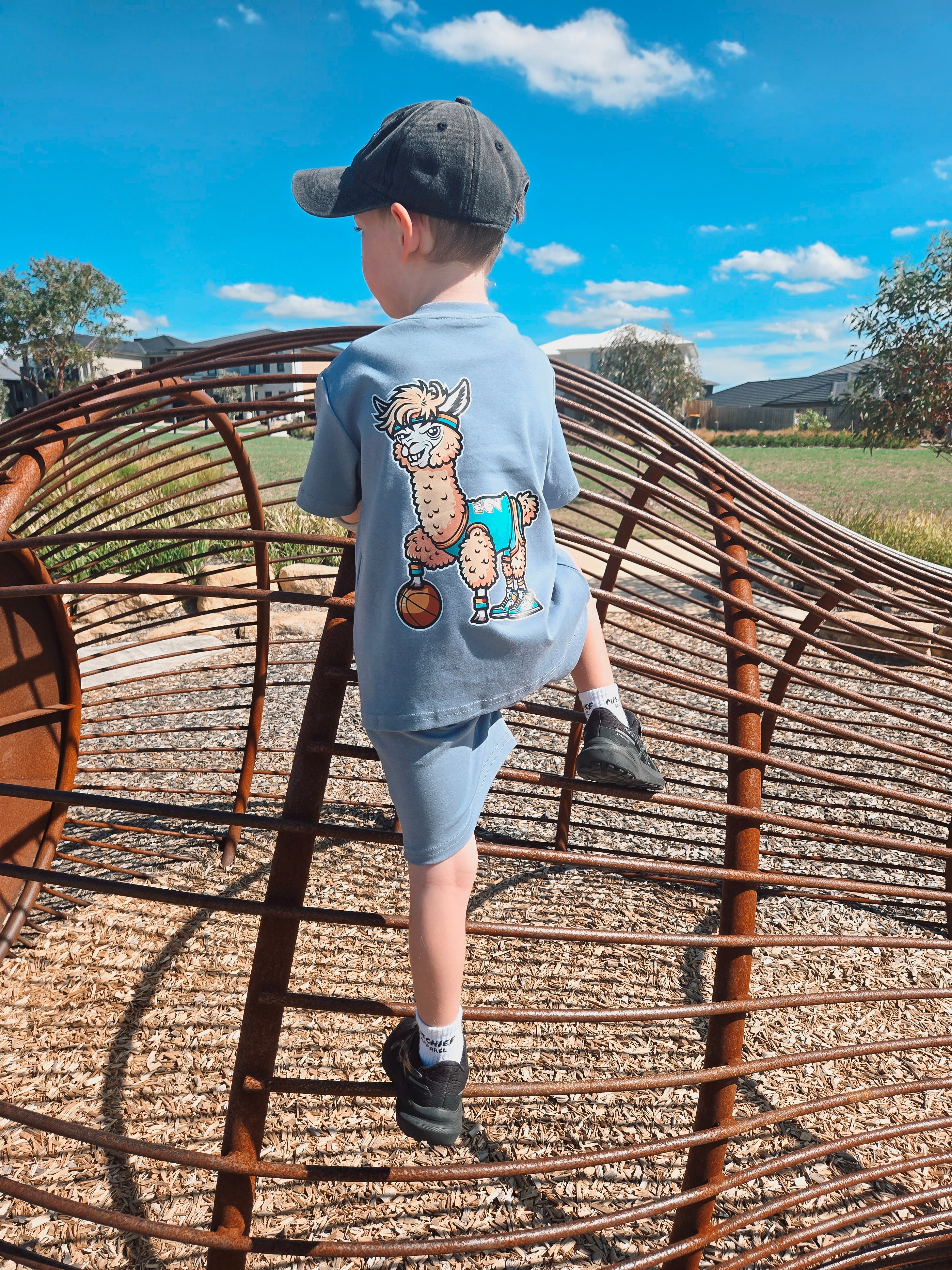 Kids Summer Llama Set - Blue - Mischief Apparel